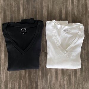 J.Crew Cream and black Cotton V-Neck Tee